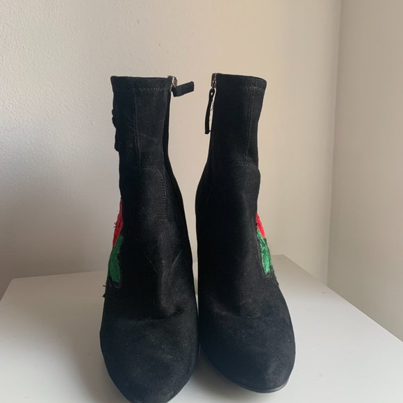 Steve Madden Black Suede 4-Inch Booties With Rose Detailing - Picture 7 of 7